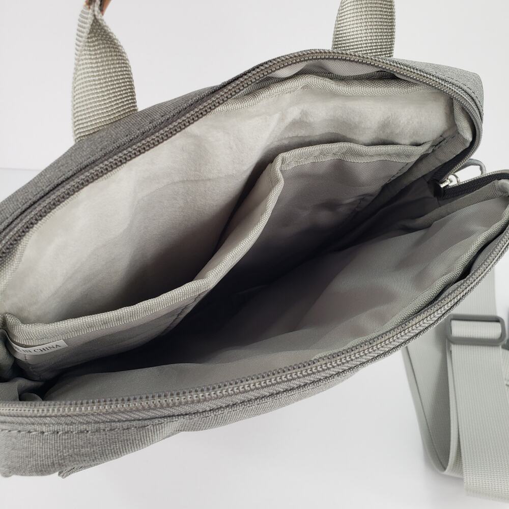 Tablet iPad Crossbody Carrying Case Bag Gray Softsided Canvas Zip Close Lt Grey - Picture 3 of 6